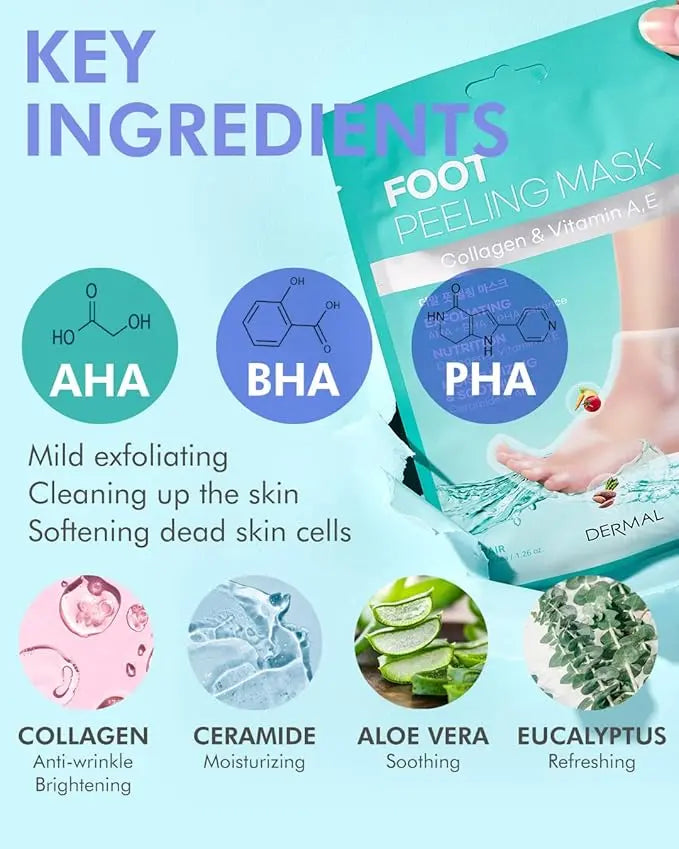 Foot Peeling Mask- Exfoliating AHA BHA PHA Foot Care DERMAL