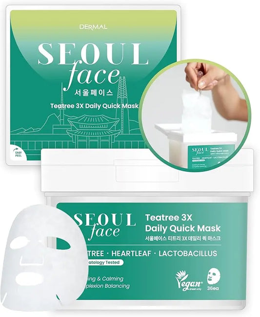 VEGAN SEOUL Face Teatree 3X Daily Quick Mask 36stk DERMAL